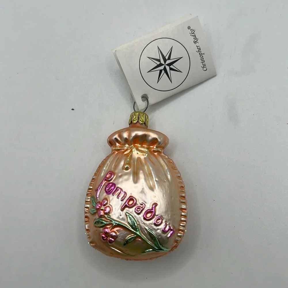 Rare Christopher Radko Glass Ornament Collectible Pompadour Purse Bag Flowers